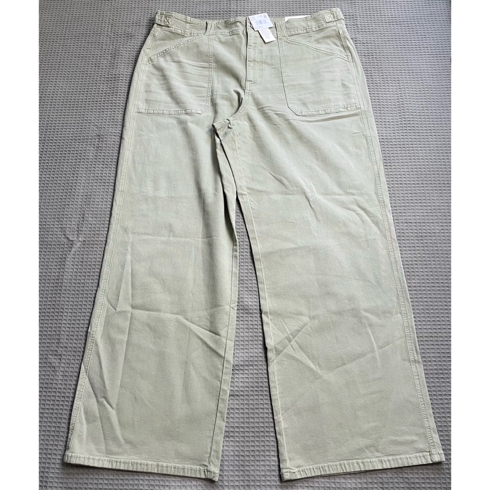 New American Eagle Stovepipe Utility Pants 18 Womens Stretch Wide Leg Sage Green